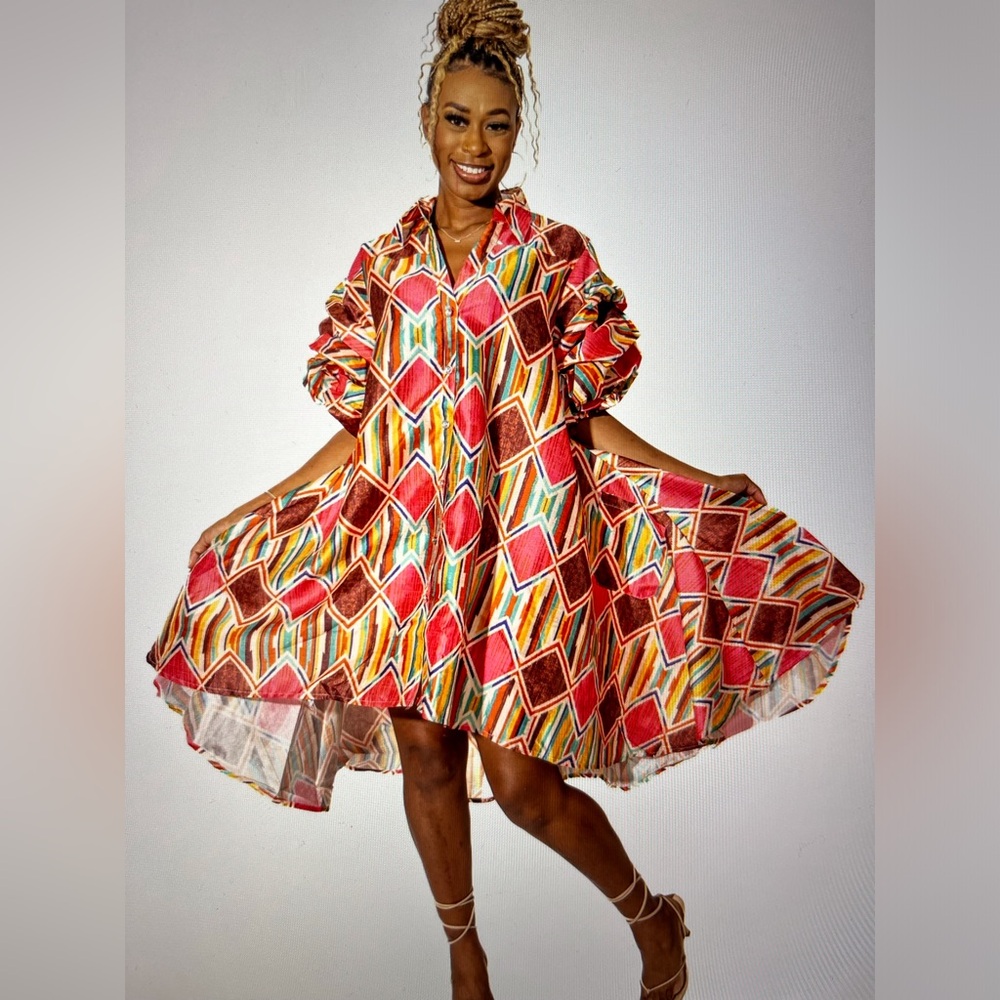Vibrant Geometric High Low Dress